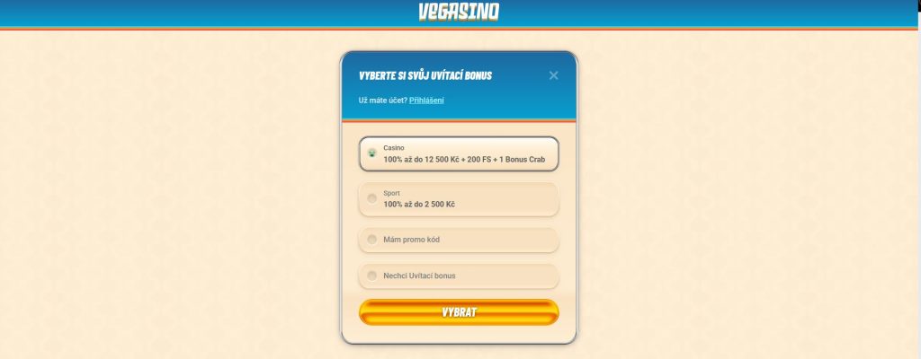 Vegasino bonusy za registraci